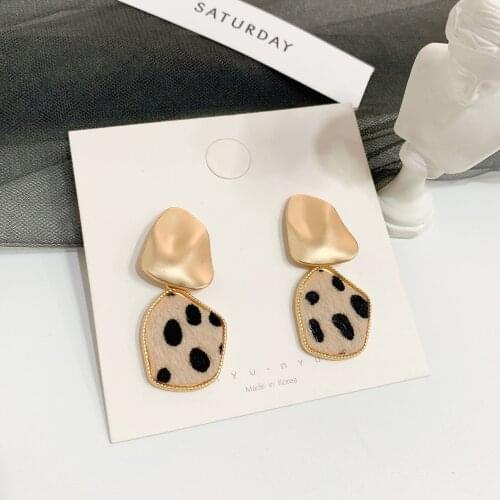 Vintage Women Irregular Shape Matt Leopard Print Elegant Sweet Girl Party Earring