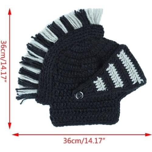Funny Knit Roman Knight Helmet Hat Tassel Barbarian Earflap Skull Cap with Mask F3MD