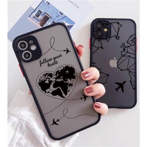 World Map Travel Camera Protection Phone Case For iPhone 11 12 Pro Max Mini 7 8 Plus X XS XR SE 2020 Plane Clear Hard PC Cover