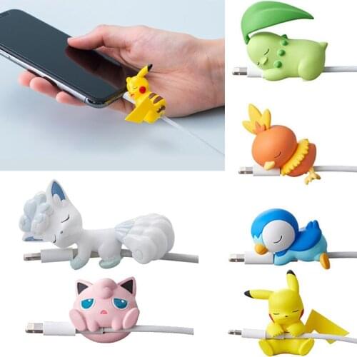 Pokemon Mobile Phone Data Cable Protective Cover Sleeping Pikachu Cartoon Ibrahimovic Fun Phone Accessories Christmas Gifts Toy