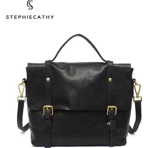 SC Brand Design Genuine Leather Women Satchel Bag Casual Luxury Flap Briefcase Top-handle Female Cowhide Messenger Shoulder Bags