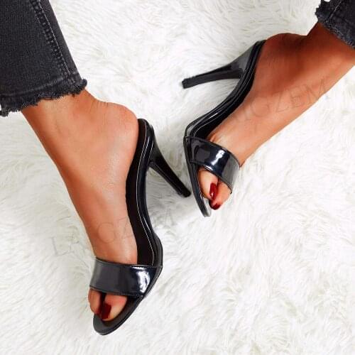 LAIGZEM Women Mules Slip on Stiletto Heels Slides Summer Vacation Party Sandalia Zapatos Mujer Shoes WomanLadies Large Size 47