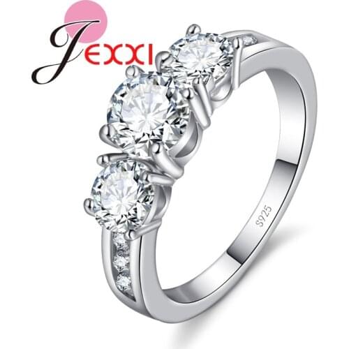Fashion Bride Jewelry Woman 925 Sterling Silver Wedding Band Clear Crystal Lady Propose Engagement Rings Birthday Gift
