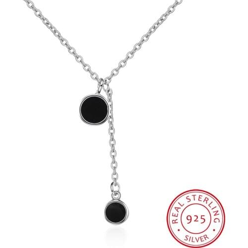Short Clavicle Chain Drop Glaze 925 Sterling Silver Jewelry Double Black Round Pendant Fashion Female Simple Necklaces H351