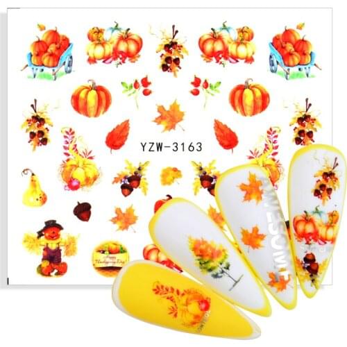 1 Sheet Gold Leaf Maple Nail Stickers Autumn Water Transfer Decals Nail Art Sliders for Manicure Adhesive Tattoos Tips