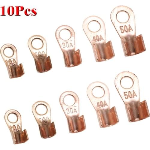 10/50pcs Terminal Wire Naked Battery Cable Connector OT-10A 20A 30A 40A 50A Dia Red Copper Circular Splice Ring Lugs Terminals