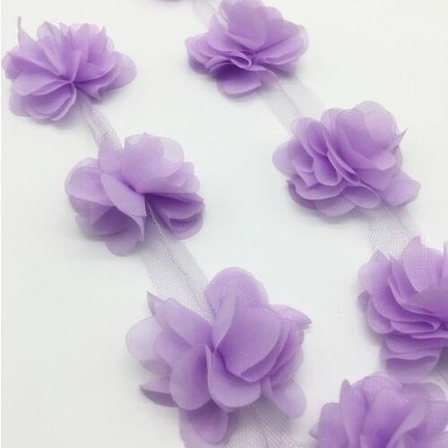 13pcs/yard 3D Light purple Chiffon Cluster Flowers Wedding Dress Bridal Fabric Lace Trim Fabric DIY Sewing