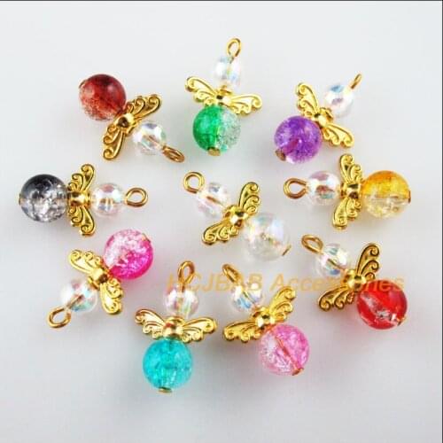 20Pcs Gold Color Wings Mixed Beads Dancing Angel Charms Pendants 14x21mm