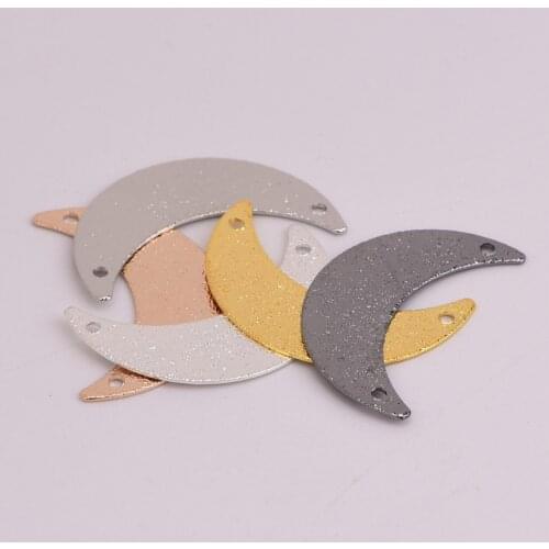 20 pieces of 5-color copper brass double hole frosted moon pendant suitable for necklace jewelry DIY production