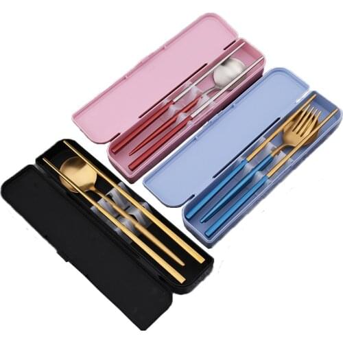 304 Stainless Steel Travel Dinnerware Set Reusable Tableware Knife Fork Spoon Protable Cutlery Set With Box Western Dinner Tools