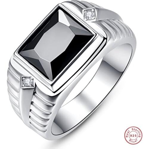 925 Sterling Silver Square Zirconia Mens Ring New Black Onyx White Cubic Zirconia Men Wedding Engagement Rings
