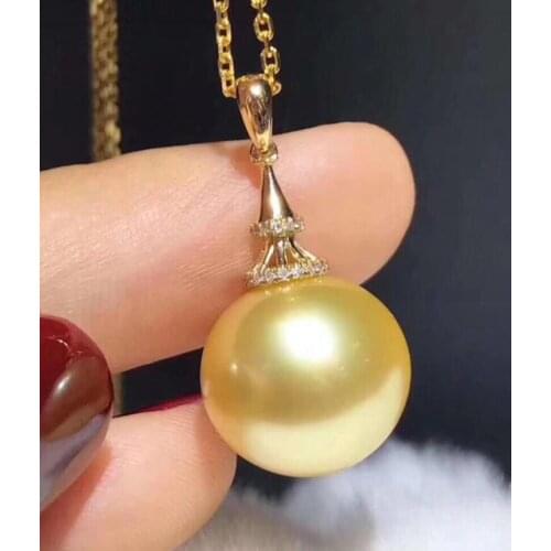 Free shipping >>>>noble jewelry Natural 12-13mm SouthSea pearl necklace Pendant 18k