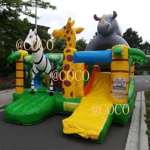 Free shipping to door,Animal kingdom Jungle style inflatable bouncer house with slide combo,commercial bounce castle with slide