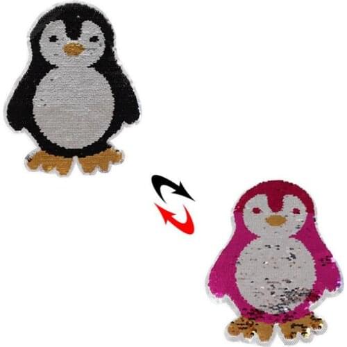 Reversible change sequins Patches for clothing T shirt Women 250mm penguin flop flip the double sided T-shirt Womens Patch
