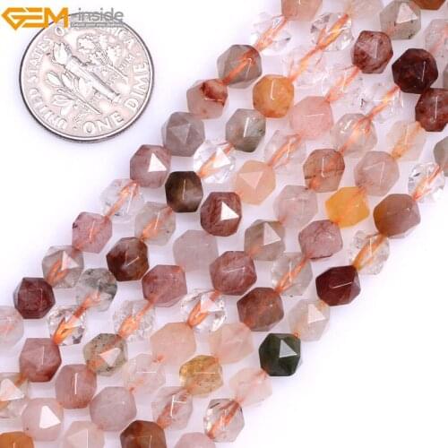 Gem-inside Natural AAA Grade faceted multi color hair rutilated Beads For Jewelry Making Beads Strand 15" DIY Christmas Gift