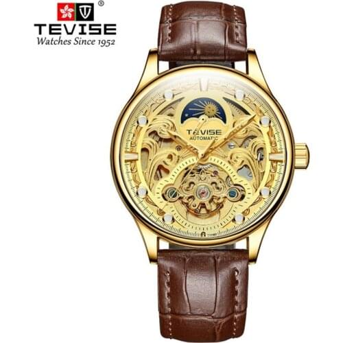 Tourbillon Mechanical Mens Watches Luxury Leather Mens Watch Moon Phase Luminous Waterproof Calendar Luxury Male Gold Clock