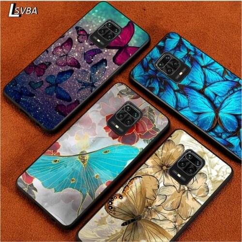 Black Soft Cover Butterfly on flower for Xiaomi Redmi Note 9 9S 8 8T 7 7S 6 5A 5 4X 4 Pro Max Prime Phone Case