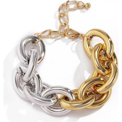 European and American Wind Punk Hip-hop Thick Chain Collarbone Necklace Creative Two-color Mixed Color Monolayer Bracelet Women