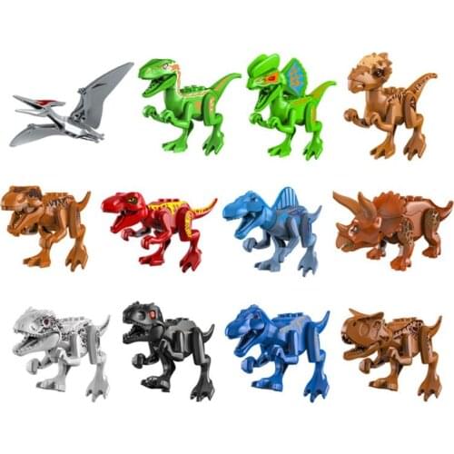 16Types Building Blocks Dinosaurs Figures Bricks Tyrannosaurus Rex Indominus Assemble Kids Toys Action Anime Figure Juguetes