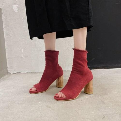GOOHOJIO 2020 High Heels Breathable Round Toe Boots Women Autumn Ankle Zipper Boots Woman Shoes Fashion All-match Boots Female