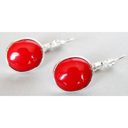 Hot Sell ladys handmade 925 Silver red coral Leverback Earrings 1 1/10" valentines Natural bread silver big earrings