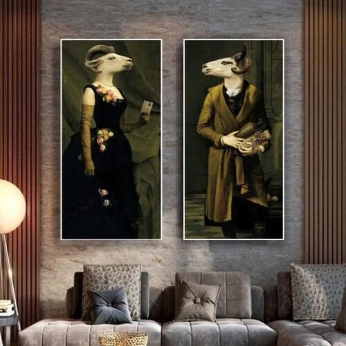 Retro Earl of The Goat Animal Oil Painting Print on Canvas Art Postes and Prints Nordic Retro Art Pictures for Living Room Decor