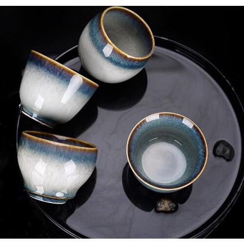 Creative Kiln Baked Teacup Tea Ceramic Kung Fu Tea Cup Temmoku Glaze Brushed Change Master Cup Teacup