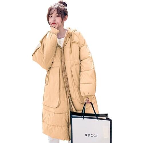 Loose plus size winter jacket 2020 new Middle length thick women parka solid long sleeve lapel hooded cotton padded jacket W80