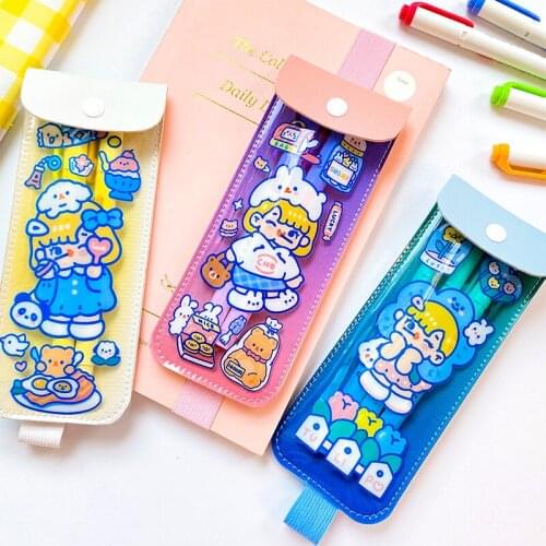 Cute Candy Girl Ins Pencil Bag PU Portable Pencil Case Cosmetics Storage Bags Pen Pouch Stationery Kawaii School Supplies