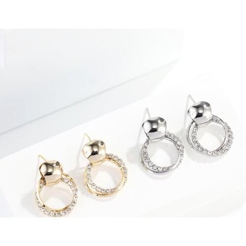 Gojomem Fashion Womens Gold Color Earrings Round Drop Shining Rhinestone Earrings for Women Wedding Party Girl Korean Jewelry