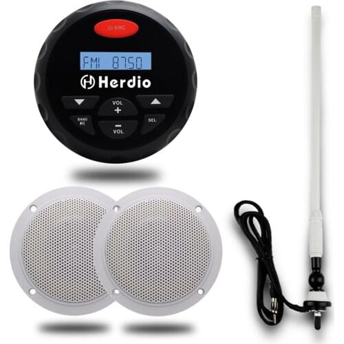 Marine Bluetooth Stereo Boat Radio FM AM Receiver MP3 Player For UTV ATV 4" Waterproof Marine Box Speakers With Black Antenna