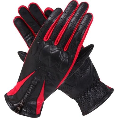 Motorcycle Gloves Spring Summer Womans Leather Motorcycle Gloves Anti-Skid Off-Road Driving Zipper Sheepskin Gloves SZ019