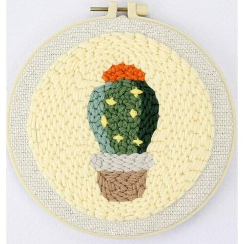 Cactus Punch Needle Embroidery Kit Beginner Punch Needle Kit Easy Embroidery DIY Craft Kits Home Decor English Manual (B)