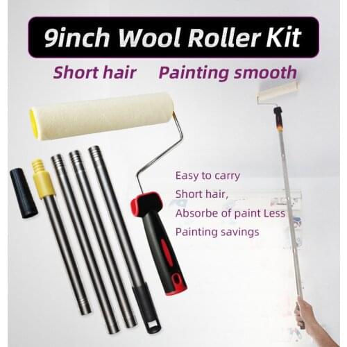 9inch Paint Roller Brush 1.2m Extension Pole kit Rollers for Wall Decoration Rod Painting Tools sets Wool Rollers Nap 4mm Velour