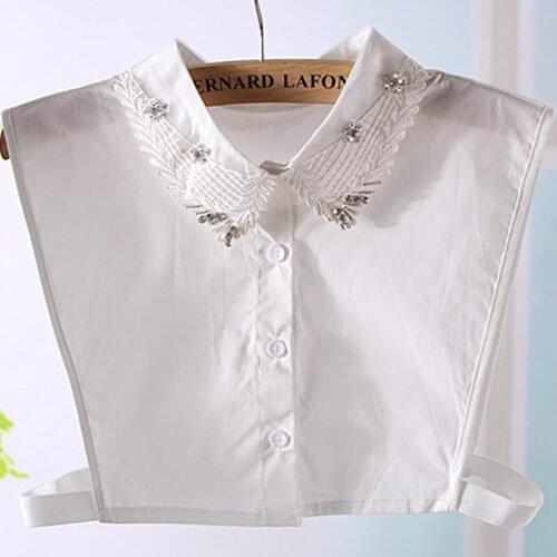 New white shirt fake collar embroidered female cute crystal embroidery models decorative shirt crystal bead collier femme