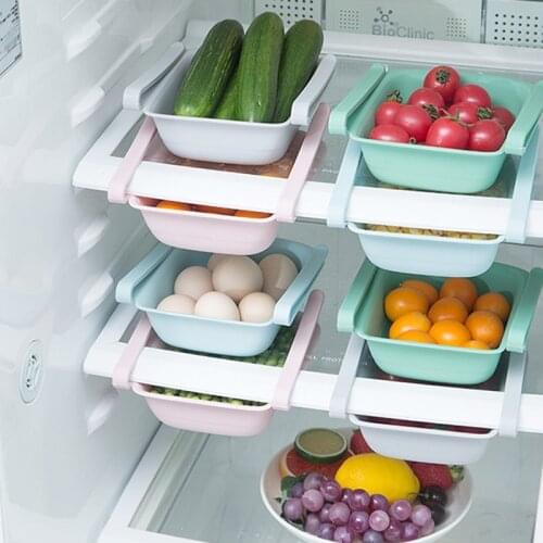 Refrigerator Organizer Drawer Basket Refrigerator Pull-Out Drawers Spacer Layer Storage Rack Drain Basket Kitchen Article
