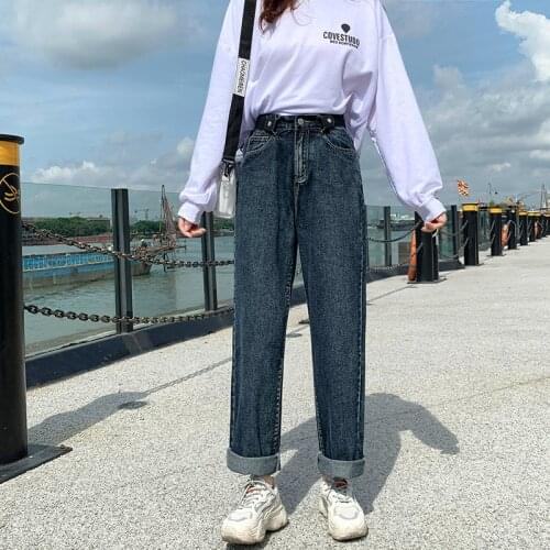 Autumn College Style High Waist Jeans Women Straight Loose Korean Vintage wide-leg Pants Fashion Denim Trousers School Girls