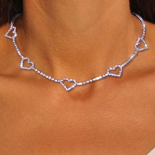Stonefans Fashion Rhinestone Heart Choker Chain Necklace for Women Cute Hollow Love Necklace Crystal Collar Wholesale Jewelry