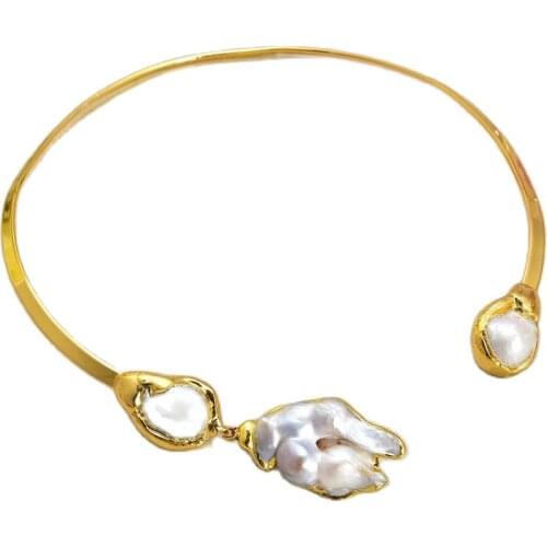 GG Jewelry White Keshi Pearl Yellow Golden Plated Choker Necklace