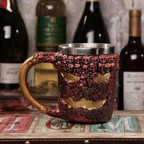 Personalized Skull mug Double Wall Coffee cup Creative Stainless Steel Knight Tankard Dragon Drinking Tea Cup Christmas gift