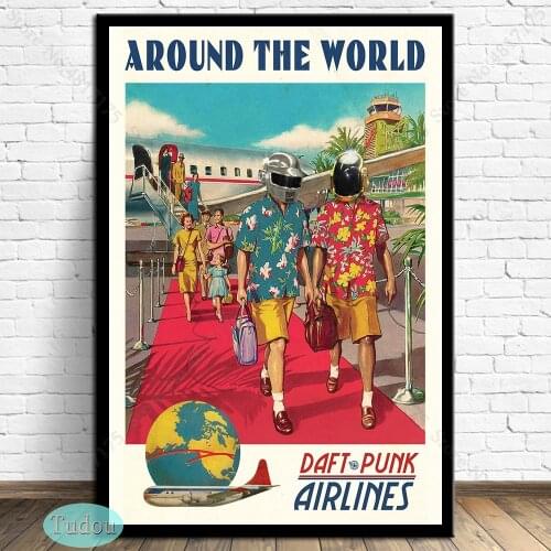 Daft Punk Poster Around The World Print Music Wall Art Prints Posters Fashion Art Painting Canvas Wall Home Decor Quadro Cuadros