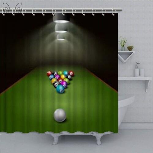 Popular Billiard Game Bathroom Curtain Billiard Ball On Table Printed Waterproof Shower Curtain Polyester Fabric Bath Shower Set