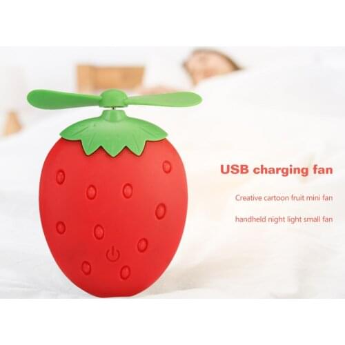 Summer Fan Office Quiet Collapsible Desk Fans Portable Cartoon Fruit Handheld Cooling Fan with LED Light USB Rechargeable Fan