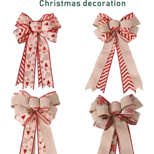 Christmas Tree Big Red Bows Linen Plaid Bowknot Gift Box Wrapping Decorative Large Bows New Year Party Wedding Decor