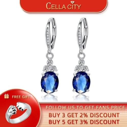 Cellacity Silver 925 Jewelry Oval Gemstones Water Drop Shaped Earrings for Women Emerald Sapphire Zircon Engagement Ear drops