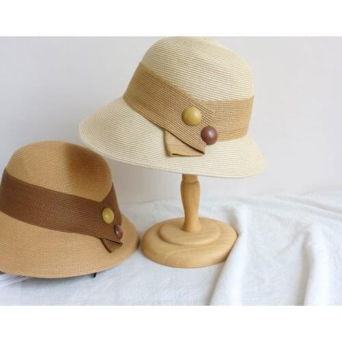 2021 New materials Button Foldable Womens bucket hat Caps summer straw visor womens beach hat Ladies hats straw hat for girls