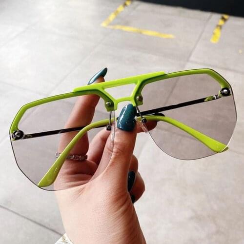 2021 Luxury Brand Pilot Sunglasses For Women Vintage Half Frame Green Pink Gradient Ssun Glasses Men Rivet Double Bridge Shades
