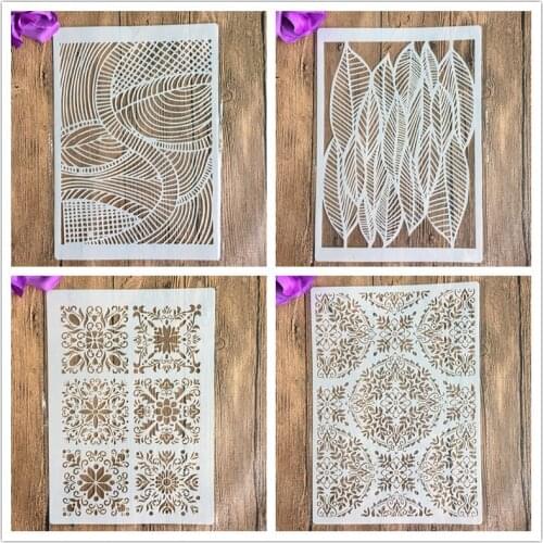 4pcs/set A4 geometry Mandala Stencils Painting Coloring Embossing Scrapbook Album Decorative Template cake stencil crafts books