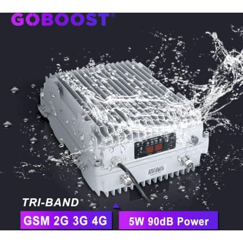 GOBOOST 90dB tri-band cellular amplifier gsm 3g 4g signal booster 850 900 1800 2100 2600 mobile repeater 4g lte volce internet