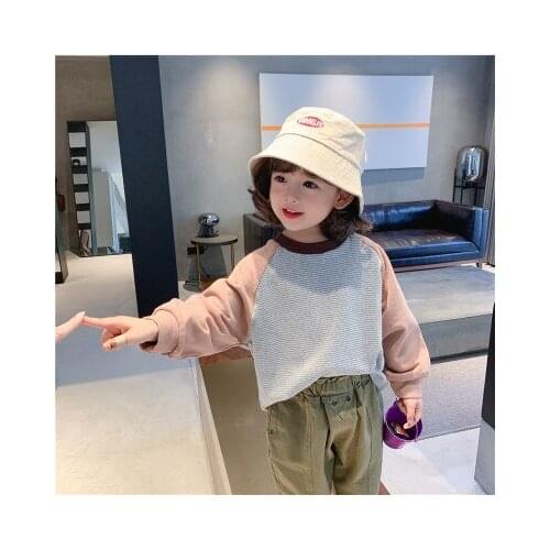 2021 Spring New Style Childrens Striped Top Baby Girl Korean Long-sleeved T-shirt Spring and Autumn T Shirt Toddler Sweatshirt
